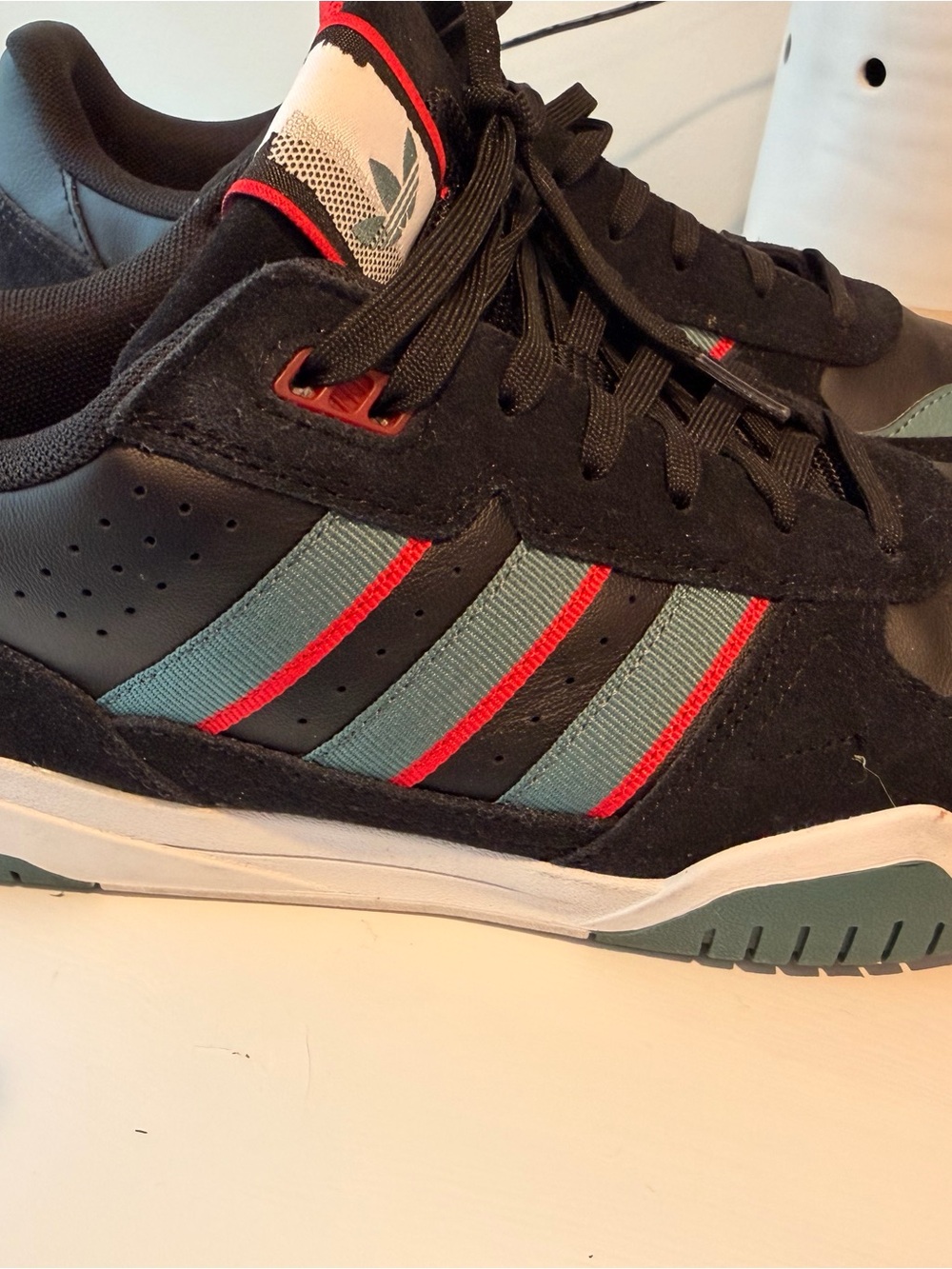 adidas Black Sneakers with Green and Red Stripe Accents